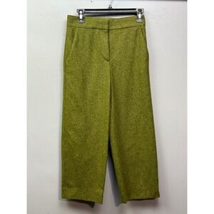 COS Trousers Women 32 Green Wide Leg Cropped High Rise Wool Blend Textured Pants